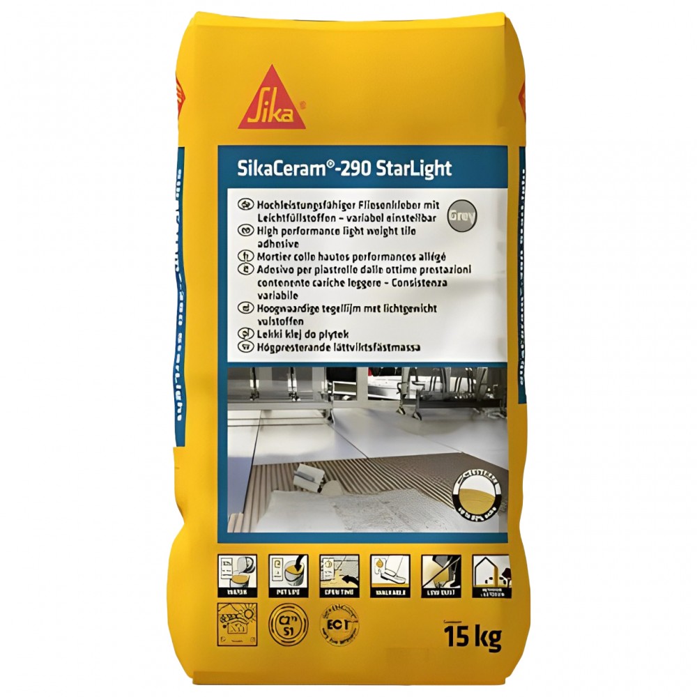 Клей еластичний для плитки, для великого формату (DE) SikaCeram-290 StarLight (C2TES1) 15 кг (478330)