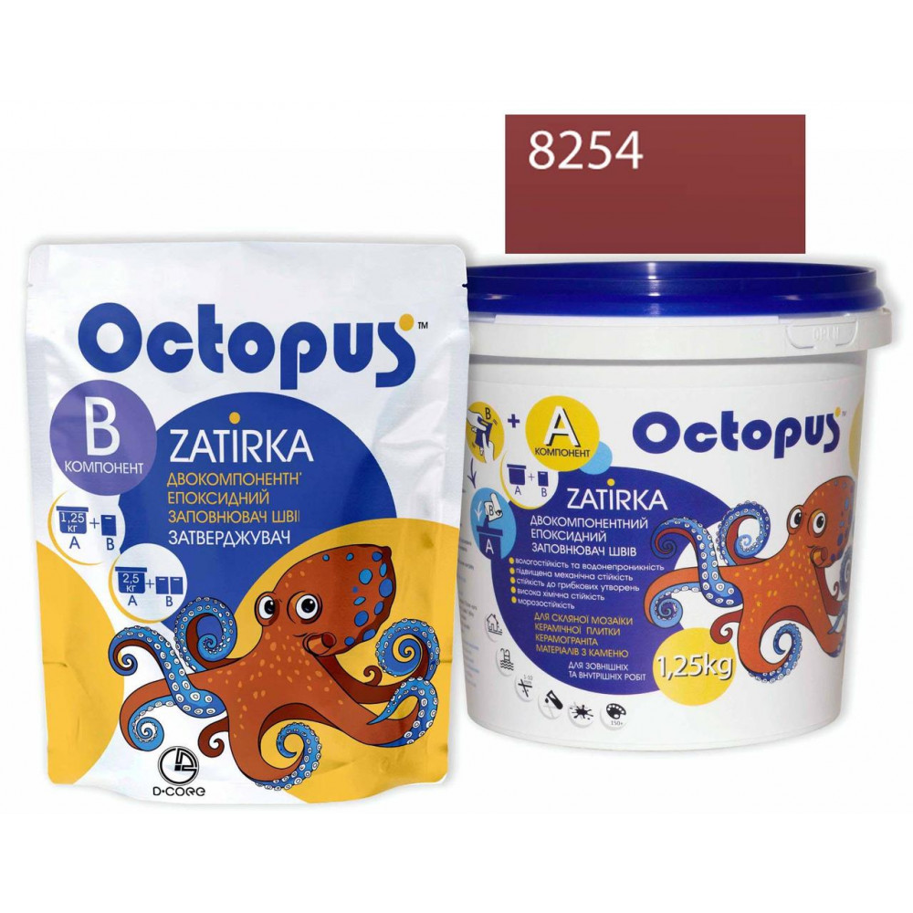 Двокомпонентна епоксидна фуга Octopus Zatirka колір рожево-кораловий 8254 1,25 кг (8254-1)