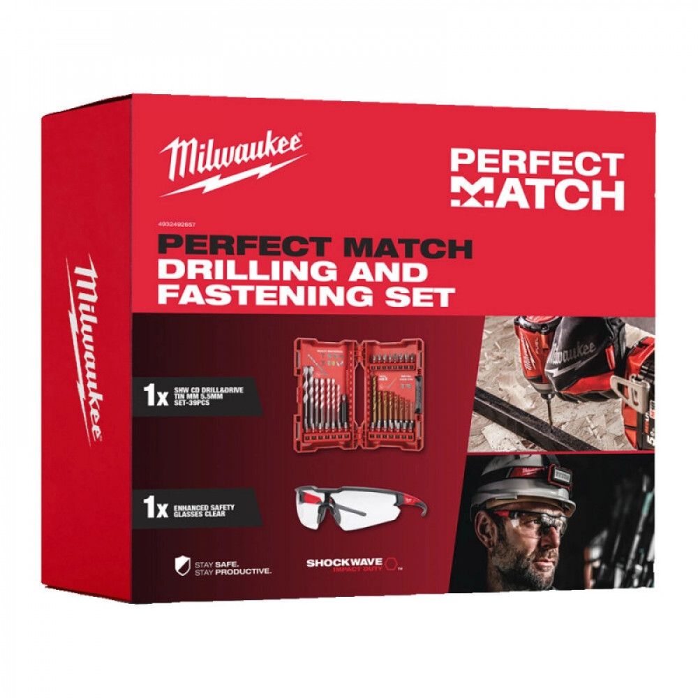 Набор бит Milwaukee SHOCKWAVE (39 предм.) + очки Perfect match deal Shockwave 2B (4932492657)