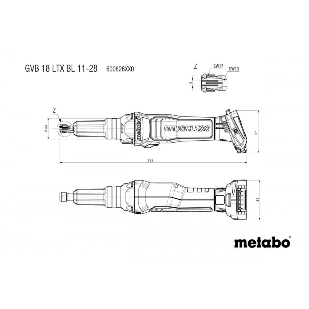 Акумуляторна прямошліфувальна машина Metabo GVB 18 LTX BL 11-28 (600826850)