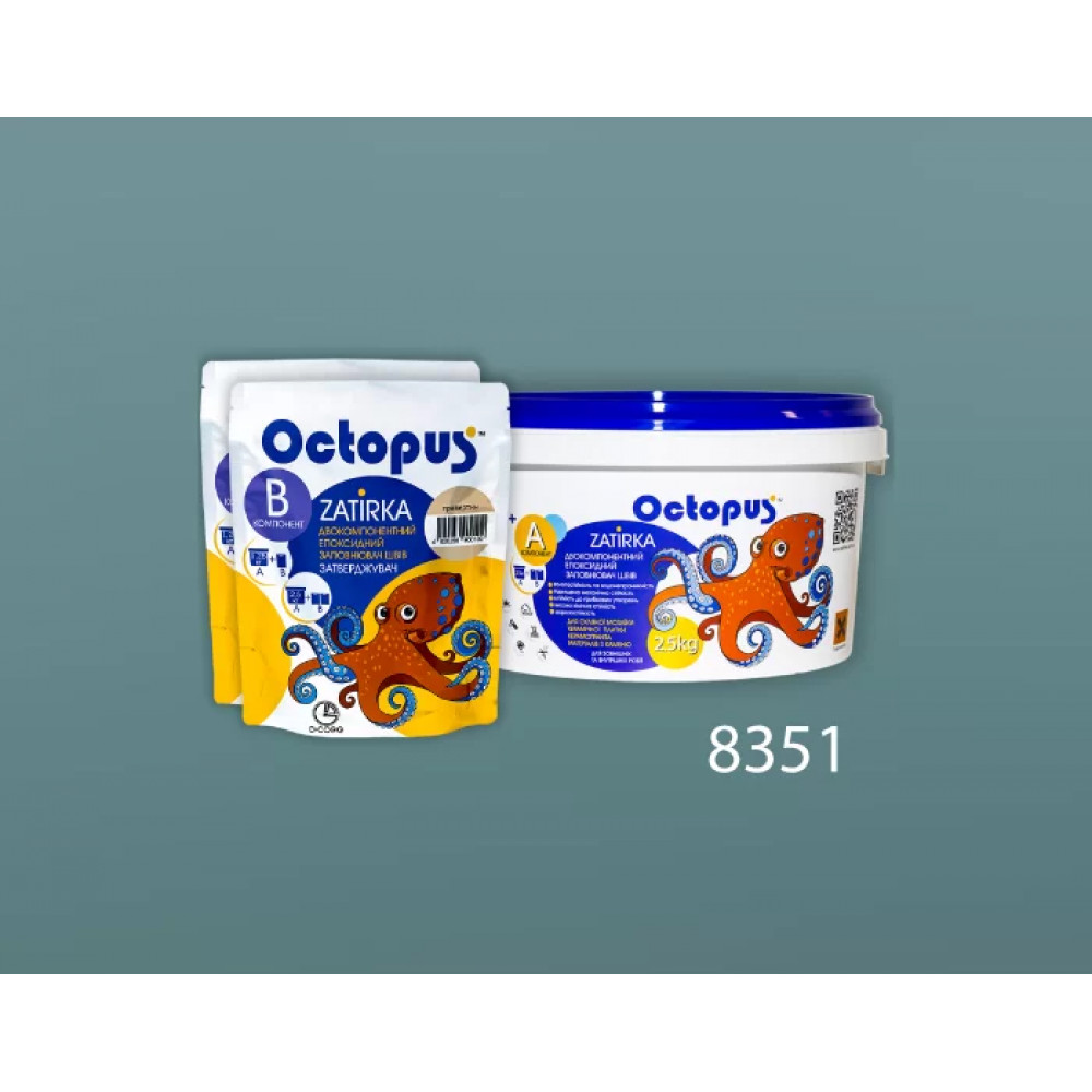 Двухкомпонентная эпоксидная затирка Octopus Zatirka цвет 8351 серо-зеленный 2,5 кг (8351-2) Двухкомпонентная эпоксидная затирка Octopus Zatirka цвет 8351 серо-зеленный 2,5 кг (8351-2)
