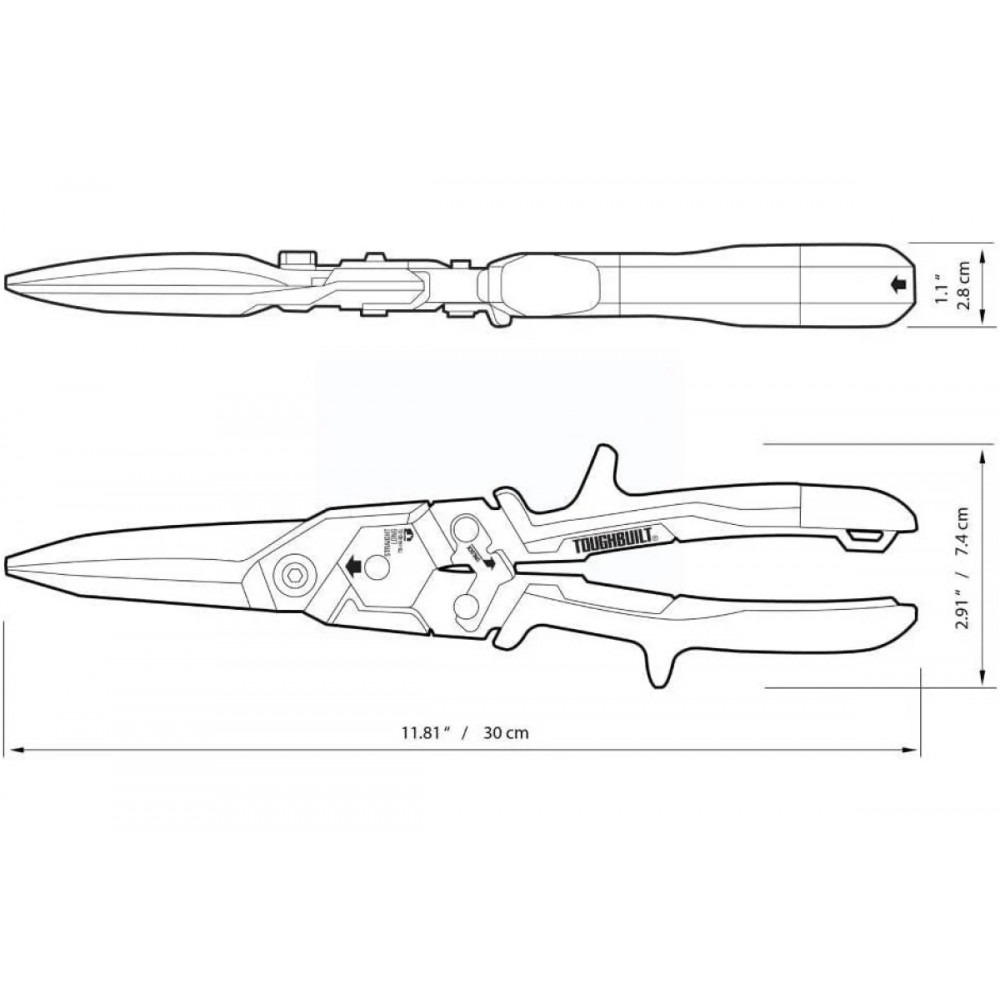 Ножиці по металу ToughBuilt TB-H4-60-SL, подовжені 300 мм прямі (TB-H4-60-SL)