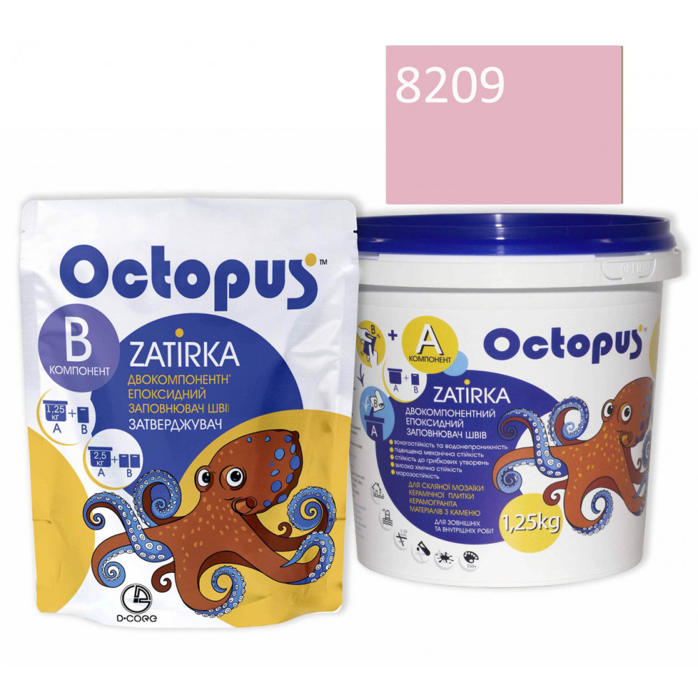 Двокомпонентна епоксидна фуга Octopus Zatirka колір рожевий 8209 1,25 кг (8209-1)