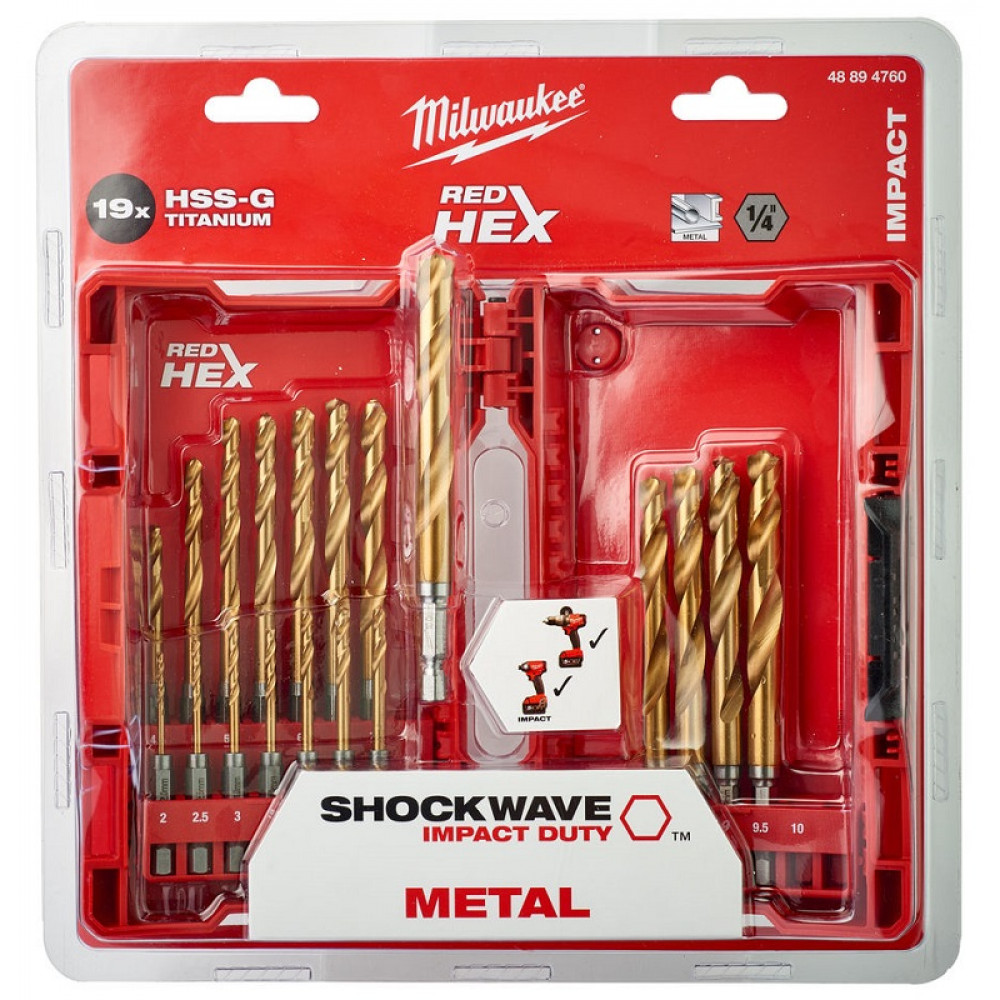 Набор сверл по металлу Milwaukee RedHEX HSS-G TiN 19 шт. (48894760)