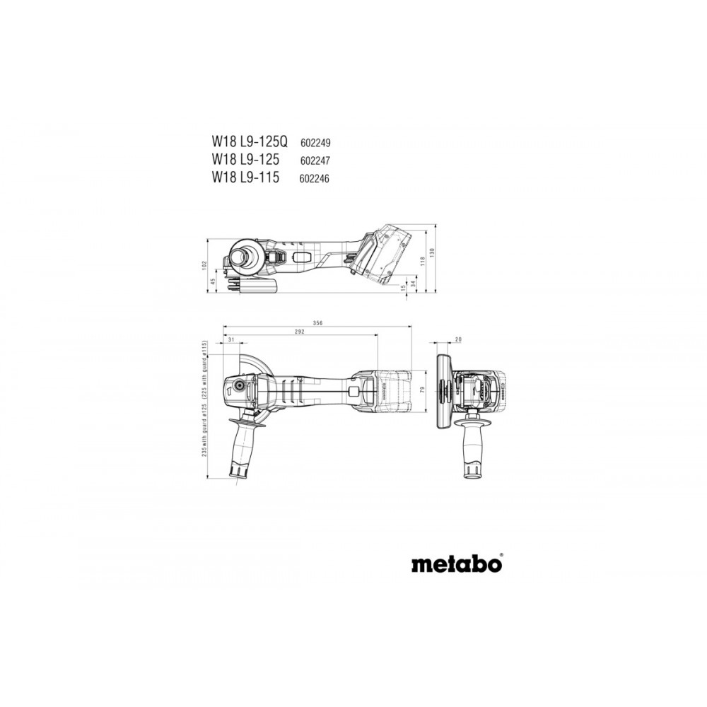 Акумуляторна кутова шліфувальна машина Metabo W 18 L 9-125 Quick (602249850)