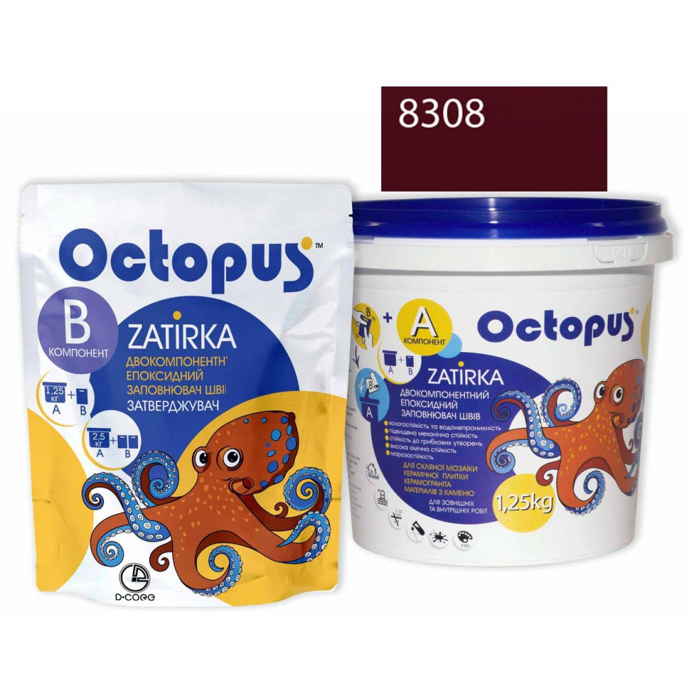 Двокомпонентна епоксидна фуга Octopus Zatirka колір рожево-малиновий 8308 1,25 кг (8308-1)