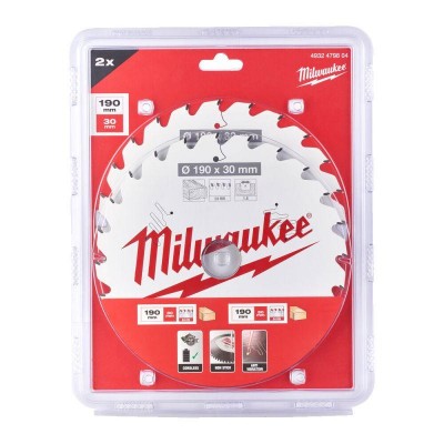 Набір дисків по дереву для швидкого різання Milwaukee 190x30 мм, 24 зуби, 2 шт (4932479804)