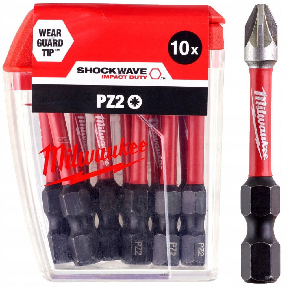 Биты Milwaukee PZ2 SHOCKWAVE 50 мм, 10 шт. (4932430866)