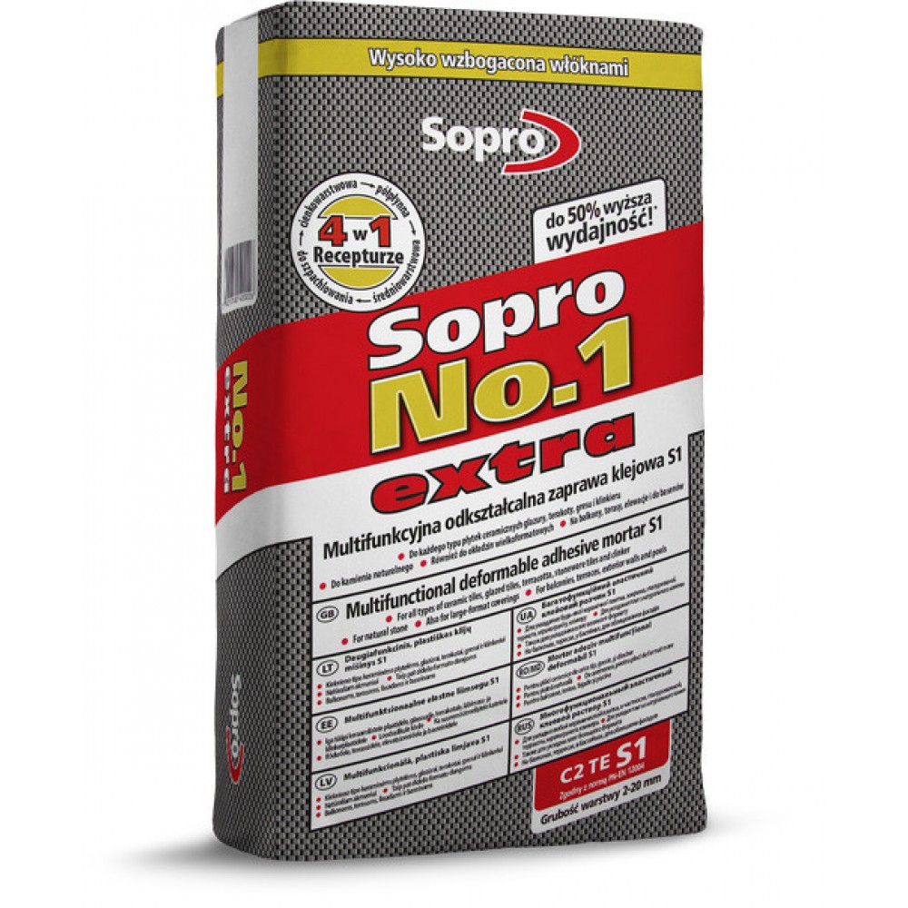 Клей для плитки Sopro №1 400 extra C2TES1 22,5 кг сірий (400E/22,5)