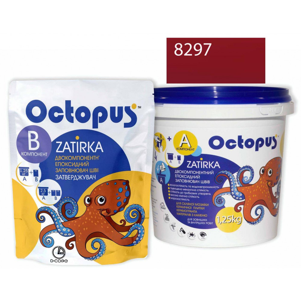 Двухкомпонентная эпоксидная затирка Octopus Zatirka цвет розово малиновый 8297 1,25 кг (8297-1)