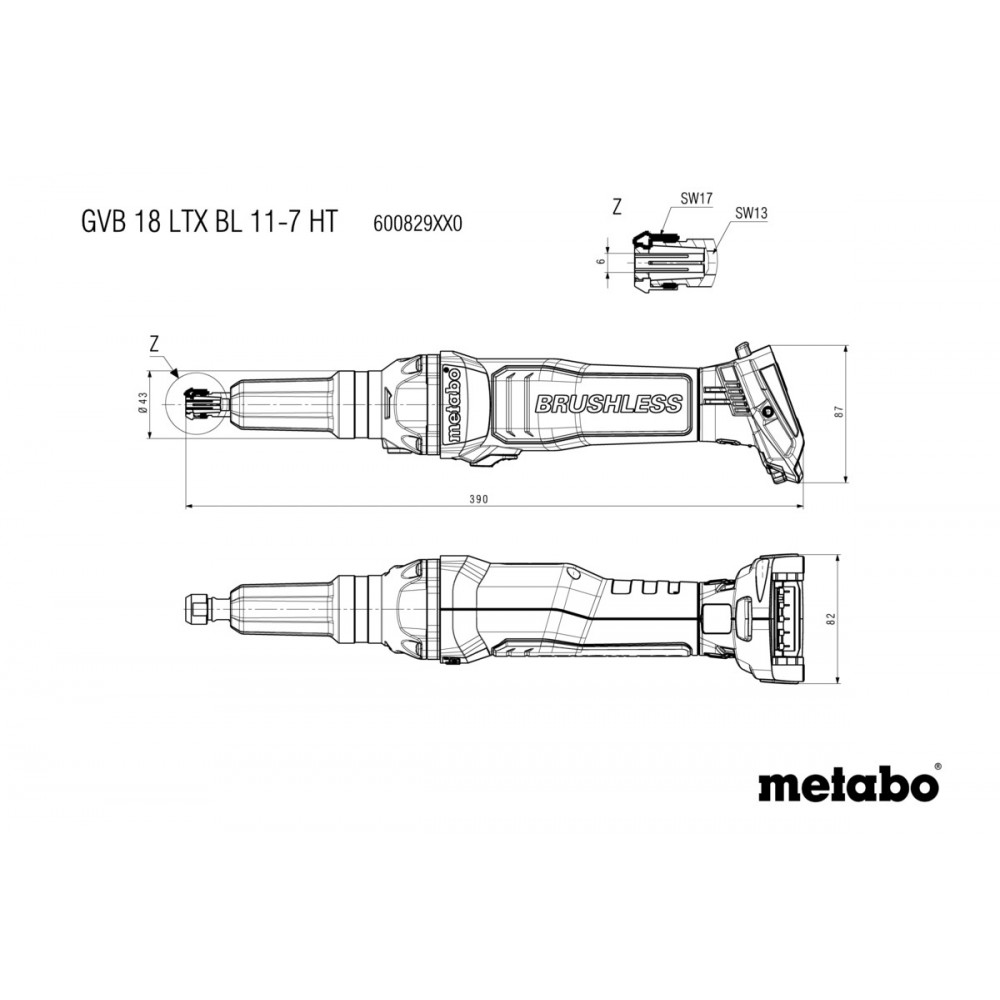 Акумуляторна прямошліфувальна машина Metabo GVB 18 LTX BL 11-7 HT (600829850)