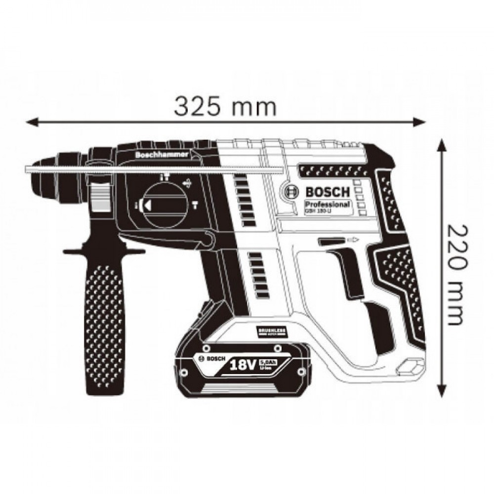 Акумуляторний перфоратор Bosch Professional GBH 180-Li з акб GBA 18V 4.0Ah, з/в GAL 18V-40 та набором свердл SD (0615990M9C)