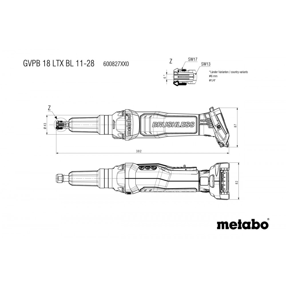 Акумуляторна прямошліфувальна машина Metabo GVPB 18 LTX BL 11-28 (600827850)