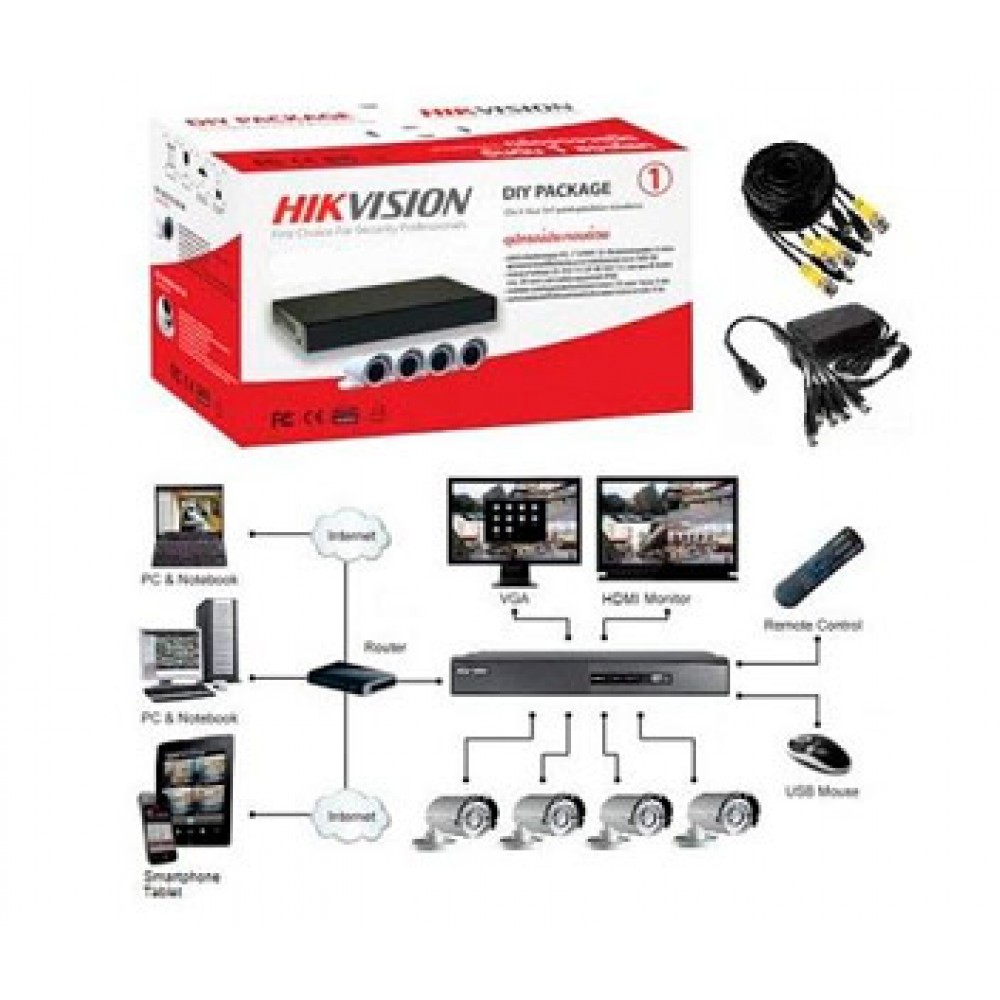 Комплект видеонаблюдения Hikvision DS-J142I/7104HGHI-F1 (4 out)