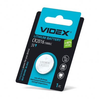 Батарейка литиевая Videx CR2016 (цена указана за 1 шт./блистер) (CR2016 1B)