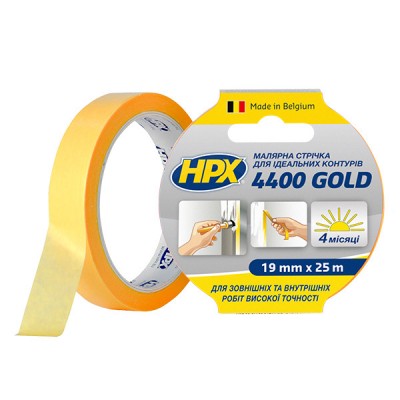 Малярная лента (скотч) HPX 4400 “Золотая” 19ммx25м для наружного применения и четких контуров (FP192
