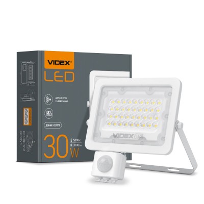 LED прожектор VIDEX F2e 30W 5000K с датчиком движения и освещенности (VL-F2e305W-S)
