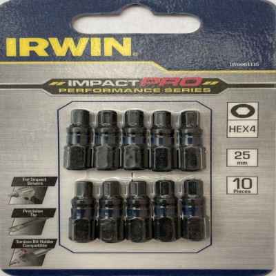 Бита IRWIN IMPACT PRO 1/4" 25мм HEX4, 10 шт (IW6061115)