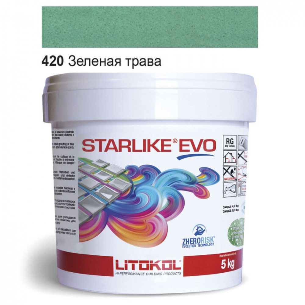 Епоксидна фуга Litokol Starlike EVO 420 зелена трава (світло-зелена) 5 кг (STEVOVPR0005)