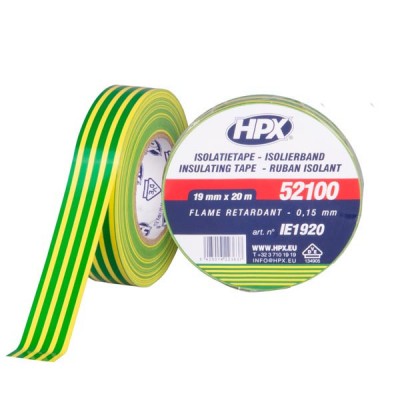 Автомобильная изоляционная лента HPX 52100 19ммx20м VDE-стандарт желто-зеленая (IE1920)