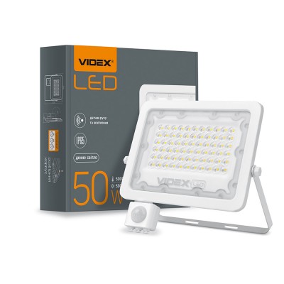 LED прожектор VIDEX F2e 50W 5000K с датчиком движения и освещенности (VL-F2e505W-S)