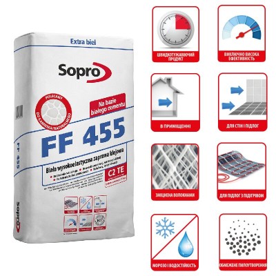 Клей для плитки Sopro FF 455 C2TE 25 кг белый (455/25)