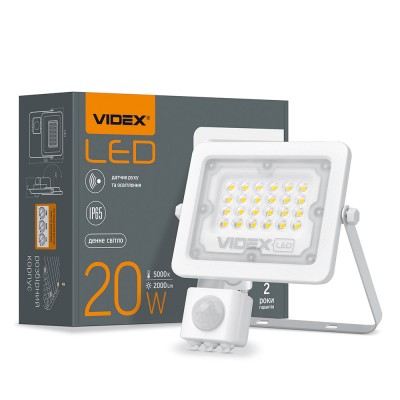 LED прожектор VIDEX F2e 20W 5000K с датчиком движения и освещенности (VL-F2e205W-S)