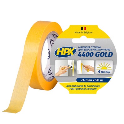 Малярная лента (скотч) HPX 4400 “Золотая” 24ммx50м для наружного применения и четких контуров (FP255