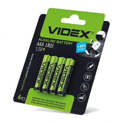 Батарейка лужна Videx LR03/AAA (ціна вказана за 4 шт./блістер) (LR03/AAA 4pcs BC)