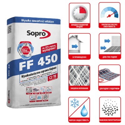 Клей для плитки Sopro FF 450 25 кг C2TE сірий (450/25)
