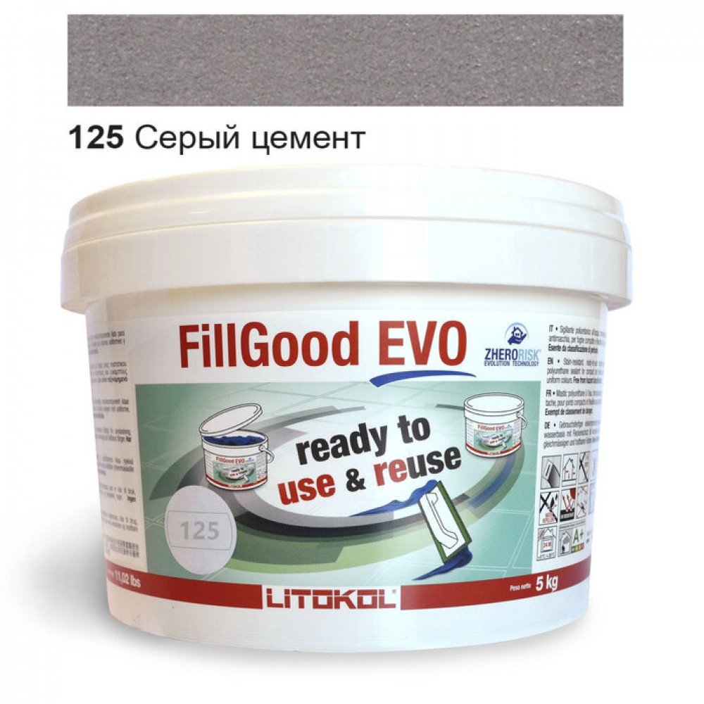 Поліуретанова фуга Litokol FillGood EVO 125 сірий цемент 5 кг (FGEVOGCM0005)
