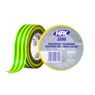Профессиональная изоляционная лента HPX 5200 19ммx10м желто-зеленая (IE1910)