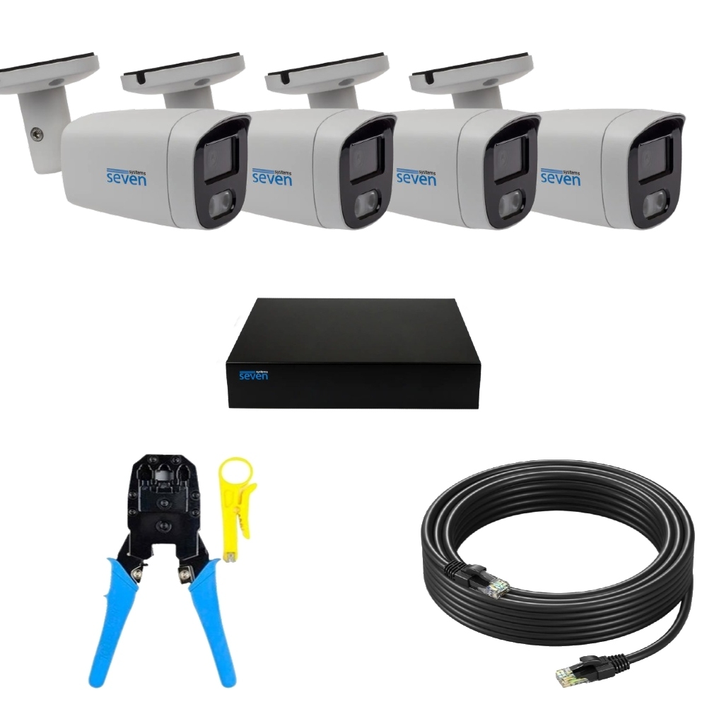 Комплект IP видеонаблюдения SEVEN Systems на 4 камеры, 2 Мегапикселя (IR-7209-7222-4)