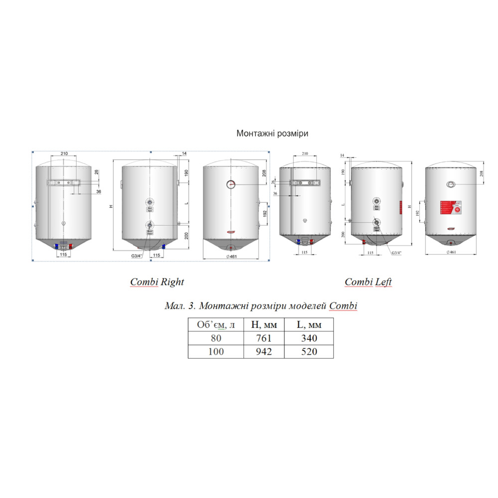 Водонагреватель Nova Tec NT-CBL 100 Combi Left