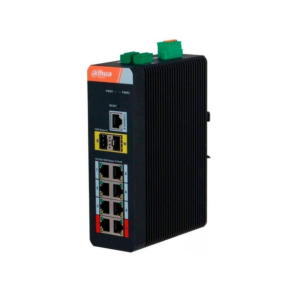 10-портовий керований гігабітний комутатор з 8-портовим PoE Dahua DH-IS4210-8GT-120