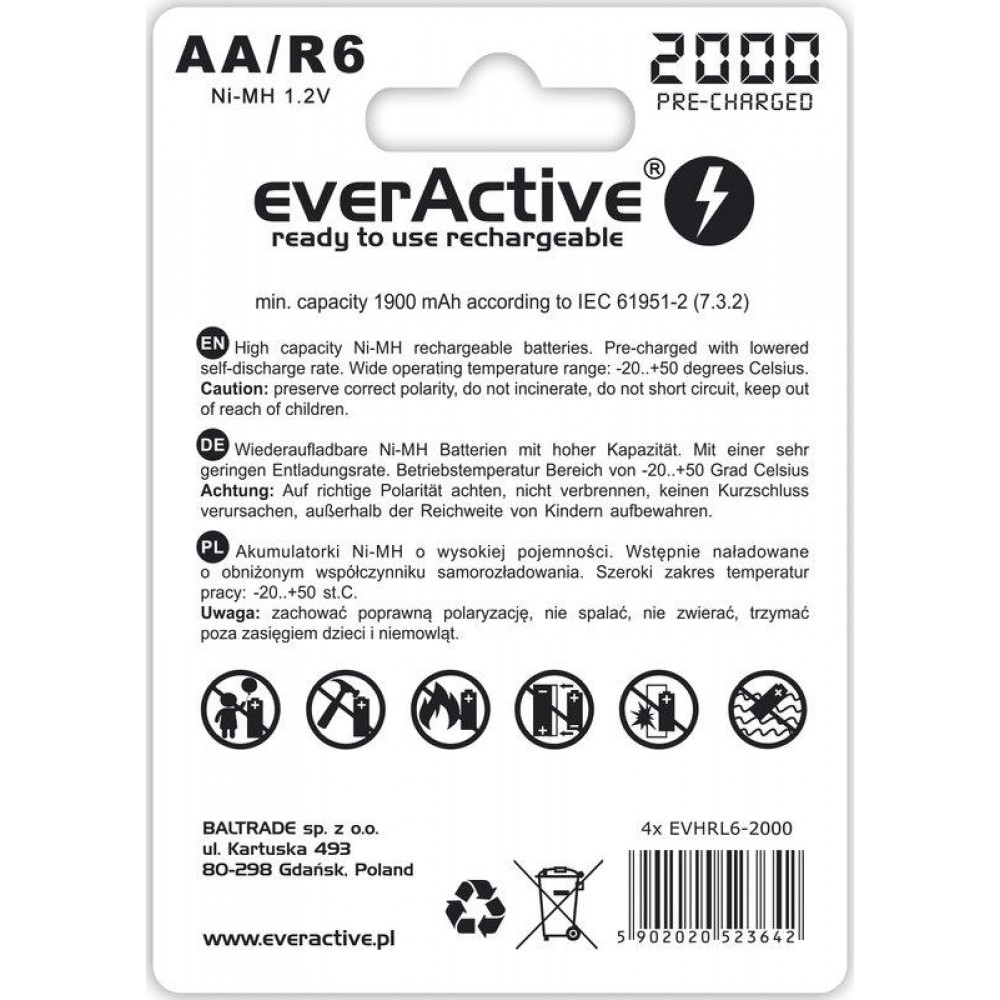 Аккумулятор everActive AA/HR06 Ni-MH 2000mAh BL 4шт