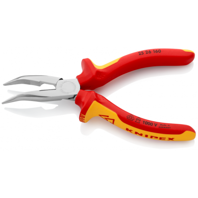 Плоскі круглогубці Knipex VDE з ріжучими кромками (хромовані), 160 мм (25 26 160)