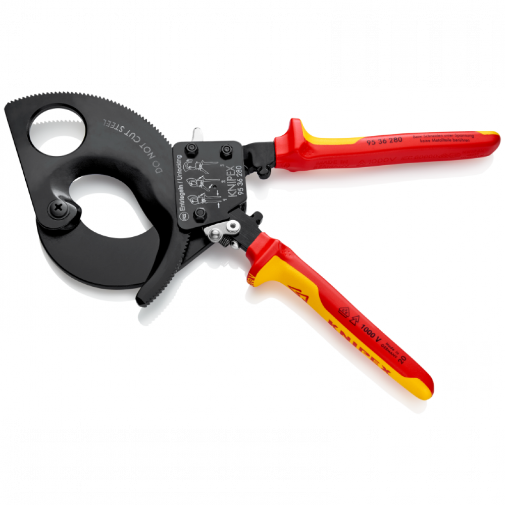 Ножиці для різання кабелів Knipex VDE (з механізмом важеля) Ø 52 мм / 380 мм² (95 36 280)