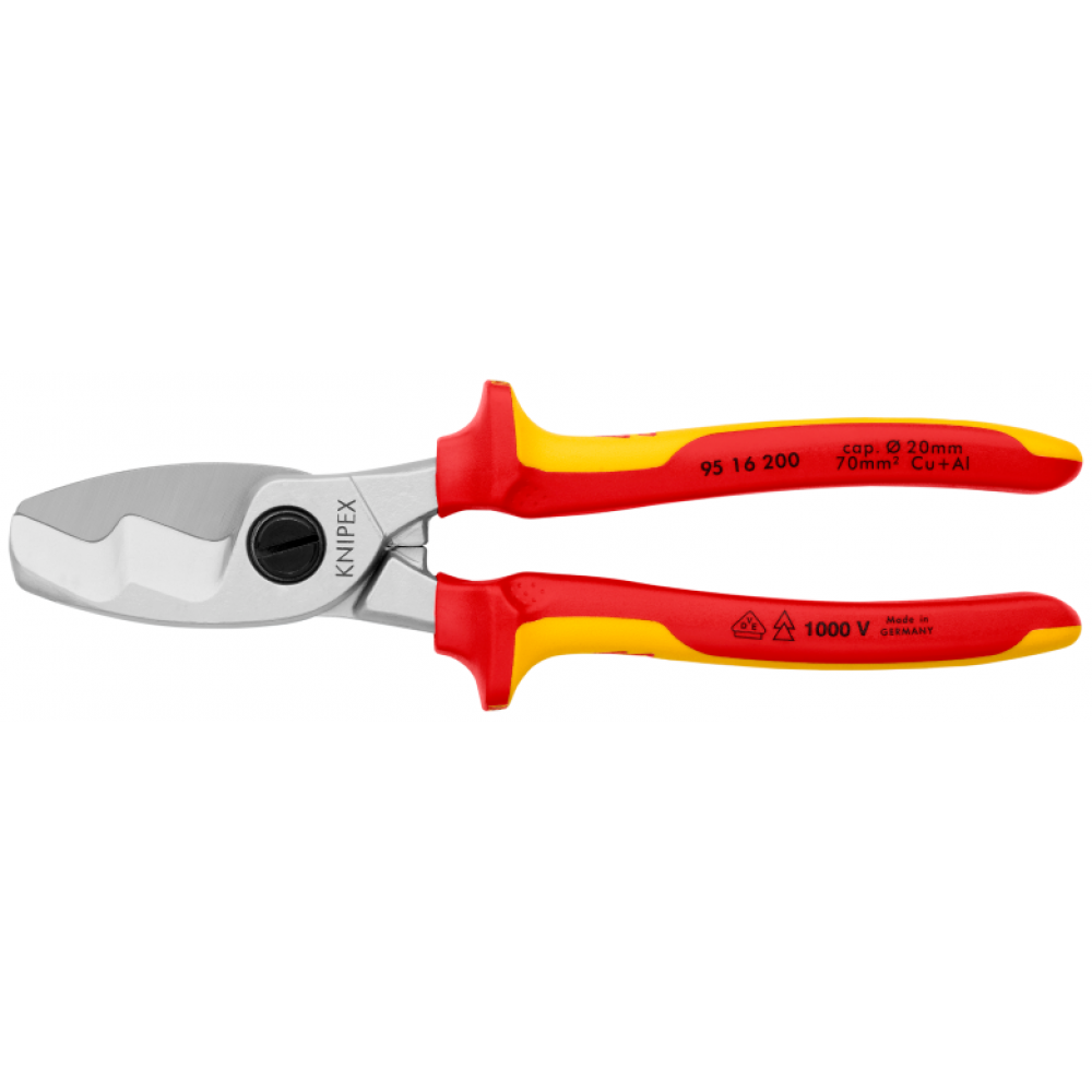Ножиці для різання кабелів Knipex VDE з подвійними різальними кромками Ø 20 мм / 70 мм², 200 мм (95 16 200)