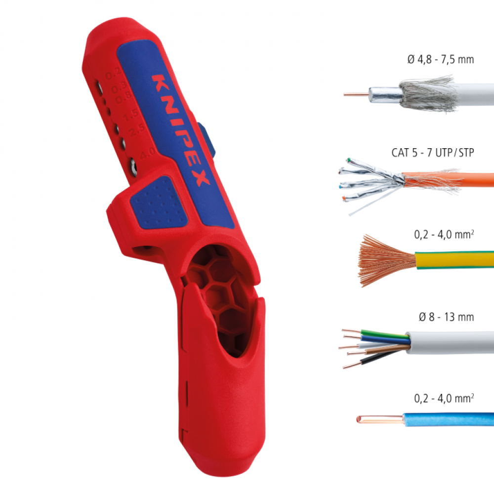 Универсальный инструмент Knipex ErgoStrip для удаления оболочки, Ø от 8 до 13 мм (16 95 01 SB)