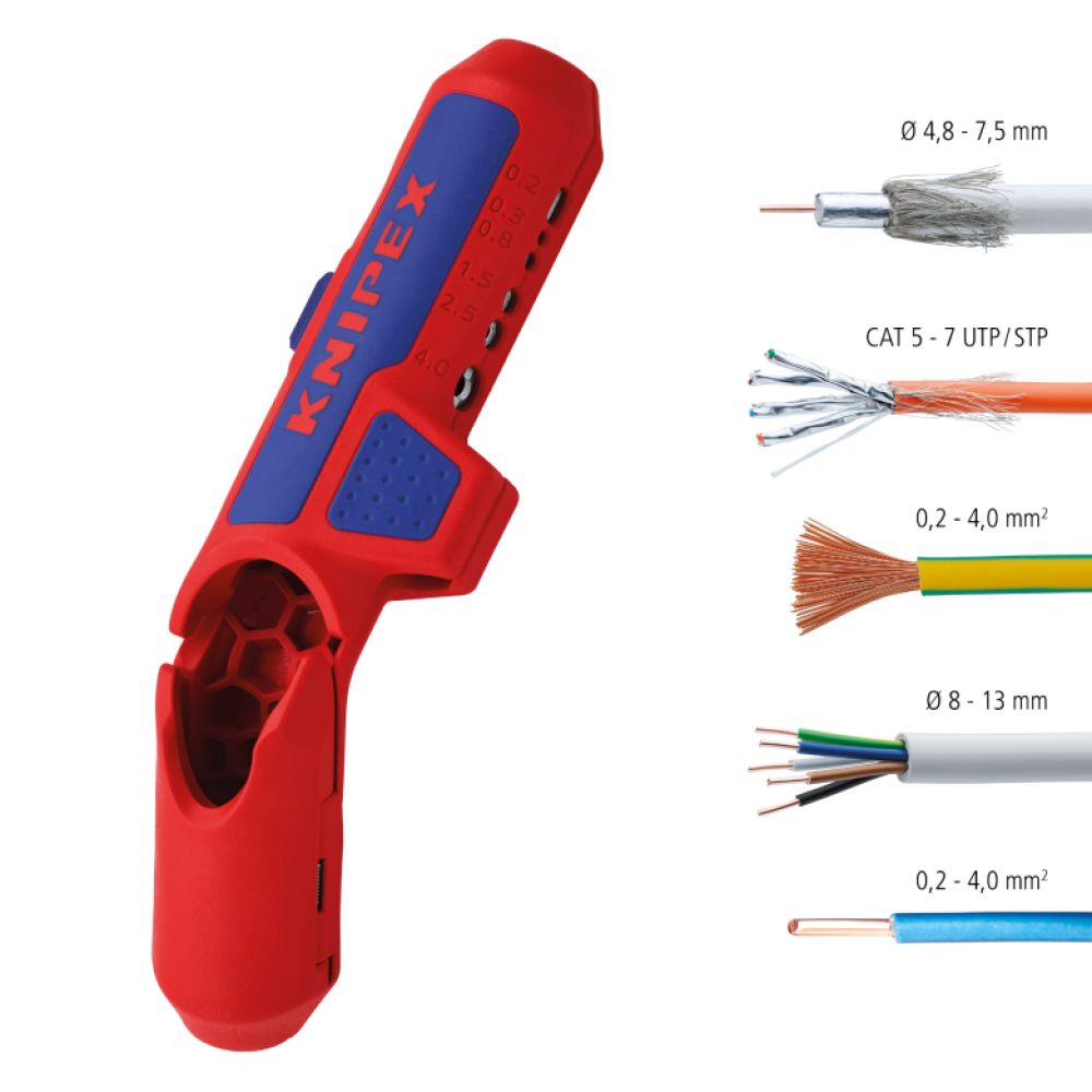 Универсальный инструмент Knipex ErgoStrip для удаления оболочки, Ø от 8 до 13 мм (для левши) (16 95 02 SB)