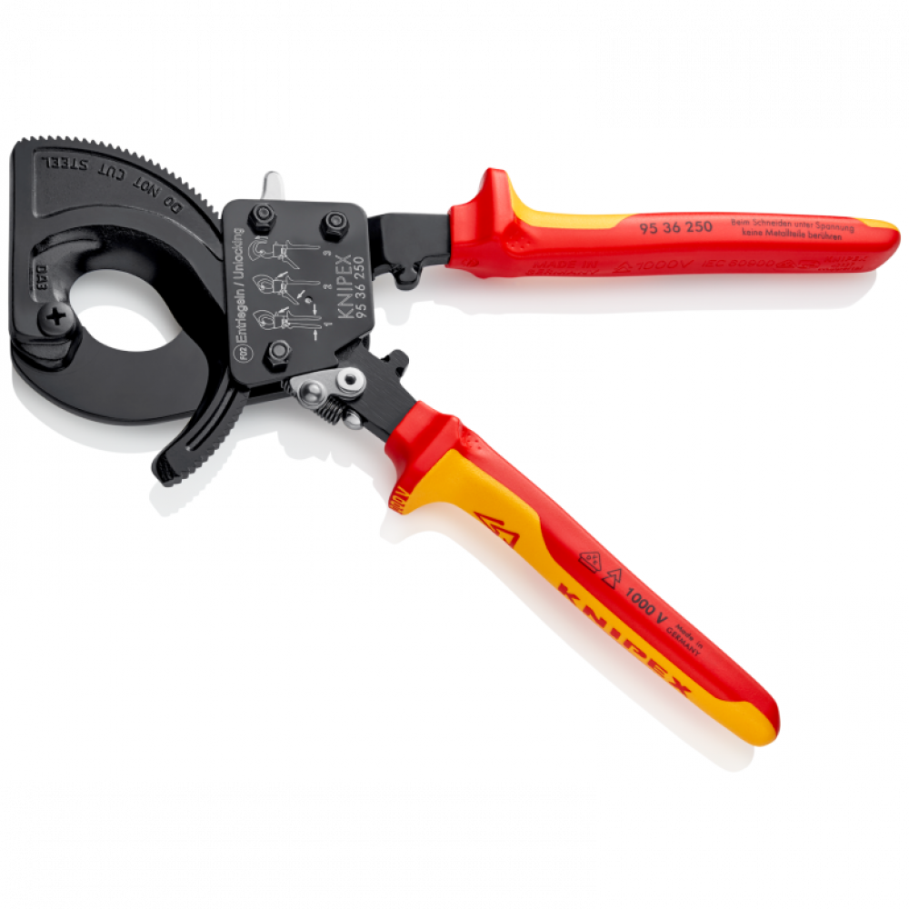 Ножницы для резки кабелей Knipex VDE (с рычажным механизмом), 250 мм (95 36 250)