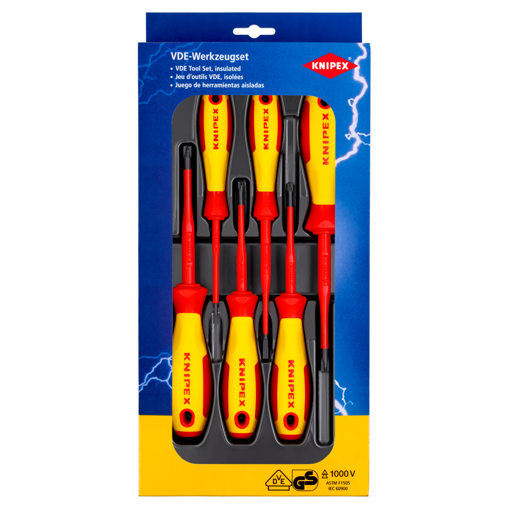 Набор диэлектрических отверток с зауженным рабочим концом Knipex VDE шлиц/PlusMinus (00 20 12 V05)