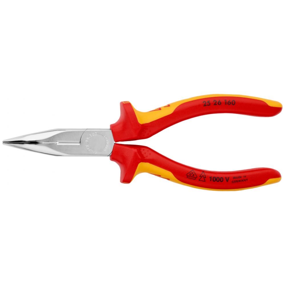 Плоскі круглогубці Knipex VDE з ріжучими кромками (хромовані), 160 мм (25 26 160)